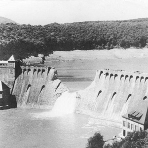 The Eder Dam, 1943, after the Dambusters' attack.